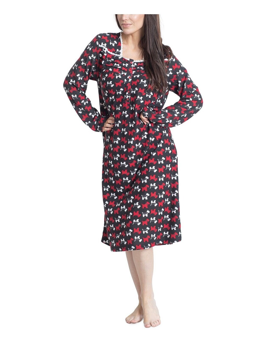 Muk Luks Womens Printed Butter-Knit Long Nightgown Size S